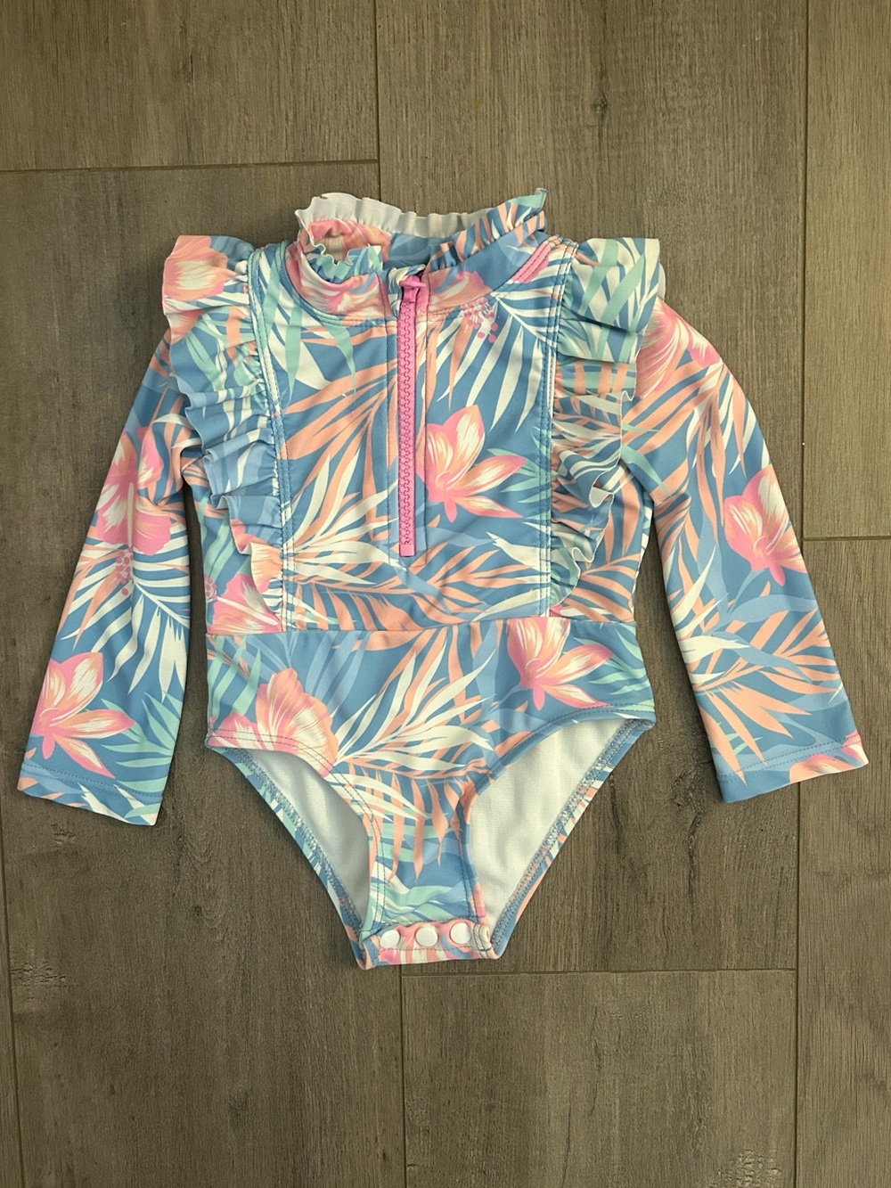 Tommy Bahama long-sleeve, one piece swimsuit, tropical floral print: 9-12 mo